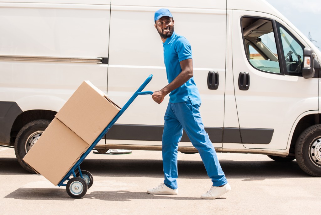 delivery van with delivery man
