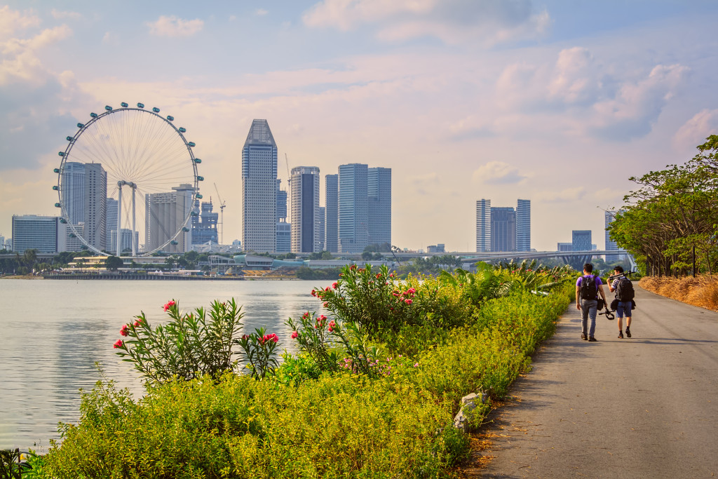 Walking On The Way For Sightseeing In Singapore City